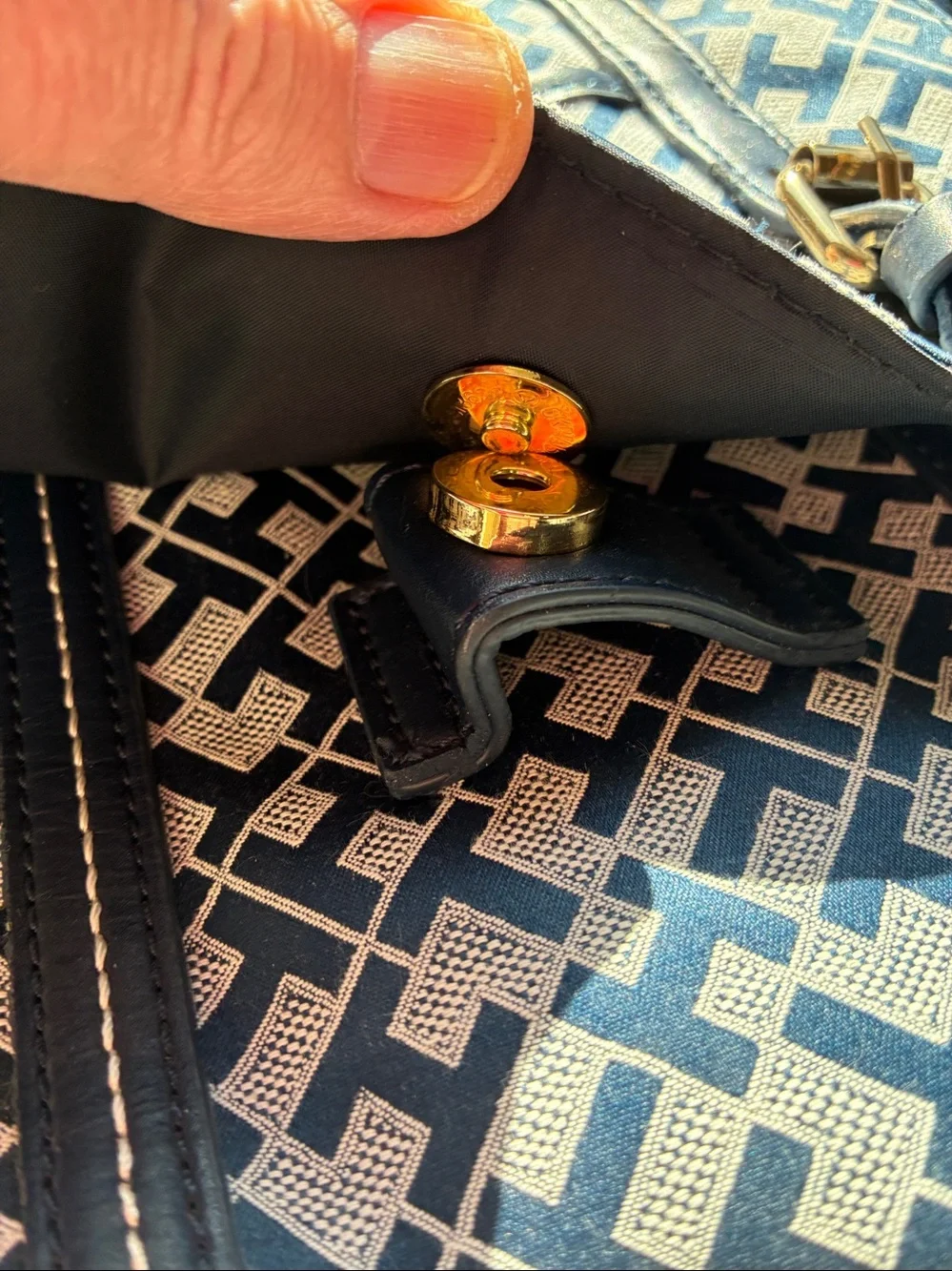 Tommy Hilfiger Navy & White Monogram Backpack with Gold-Tone Trim